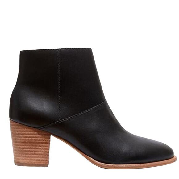 Madewell Shoes - Madewell The Rosie Ankle Booties Side Zip Almond Toe Heeled Leather Black 7.5
